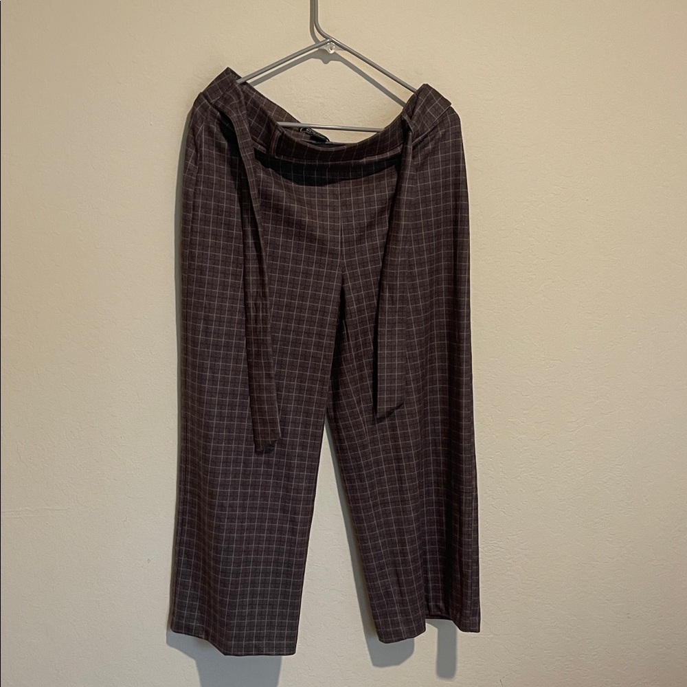 Brown Checkered Trousers plaid wide leg